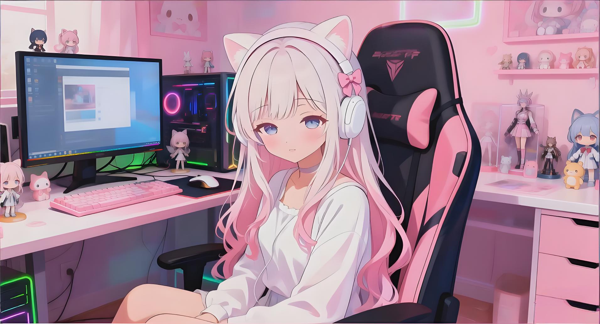 粉色电竞猫耳女孩 动态壁纸
